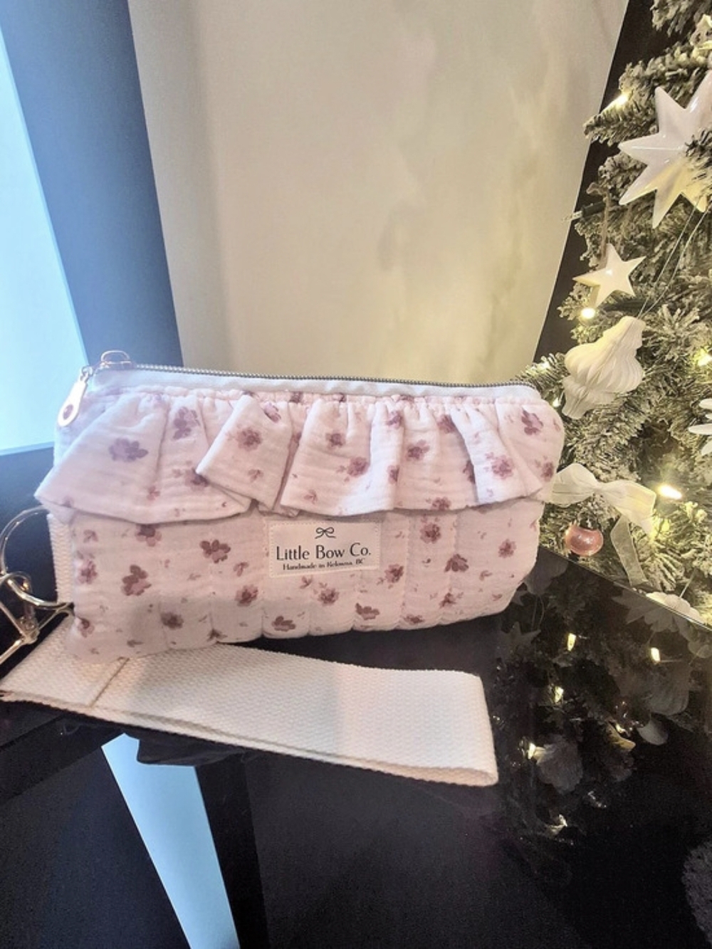 Little Bow Co. Floral Ruffle Cosmetic Bag in Pink